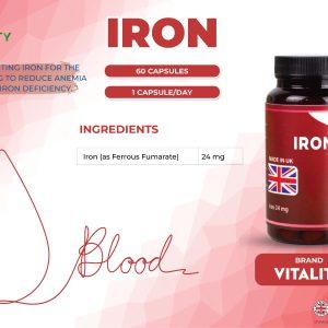 Vitality Iron 60 Capsules - Boost Energy, Support Healthy Blood and Iron Levels